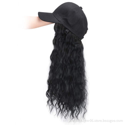 Synthetic Long Ocean Wave Hair Extension with Hat Synthetic Hair With Attached BaseballCap Wavy Hair Extensions for Women